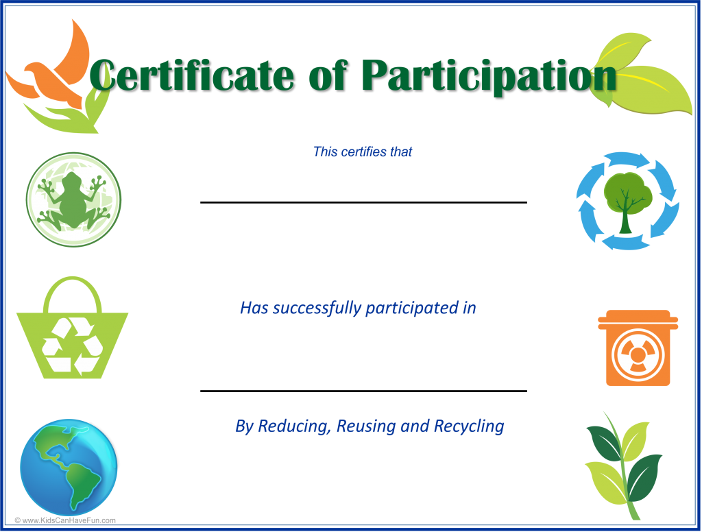 Certificate of Participation Earth Day
