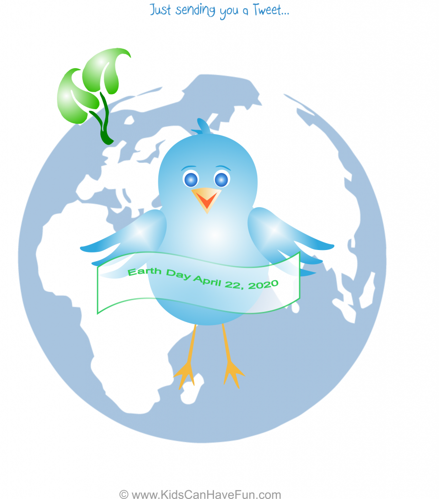 Just sending you a tweet blue bird on earth with sprouting plant