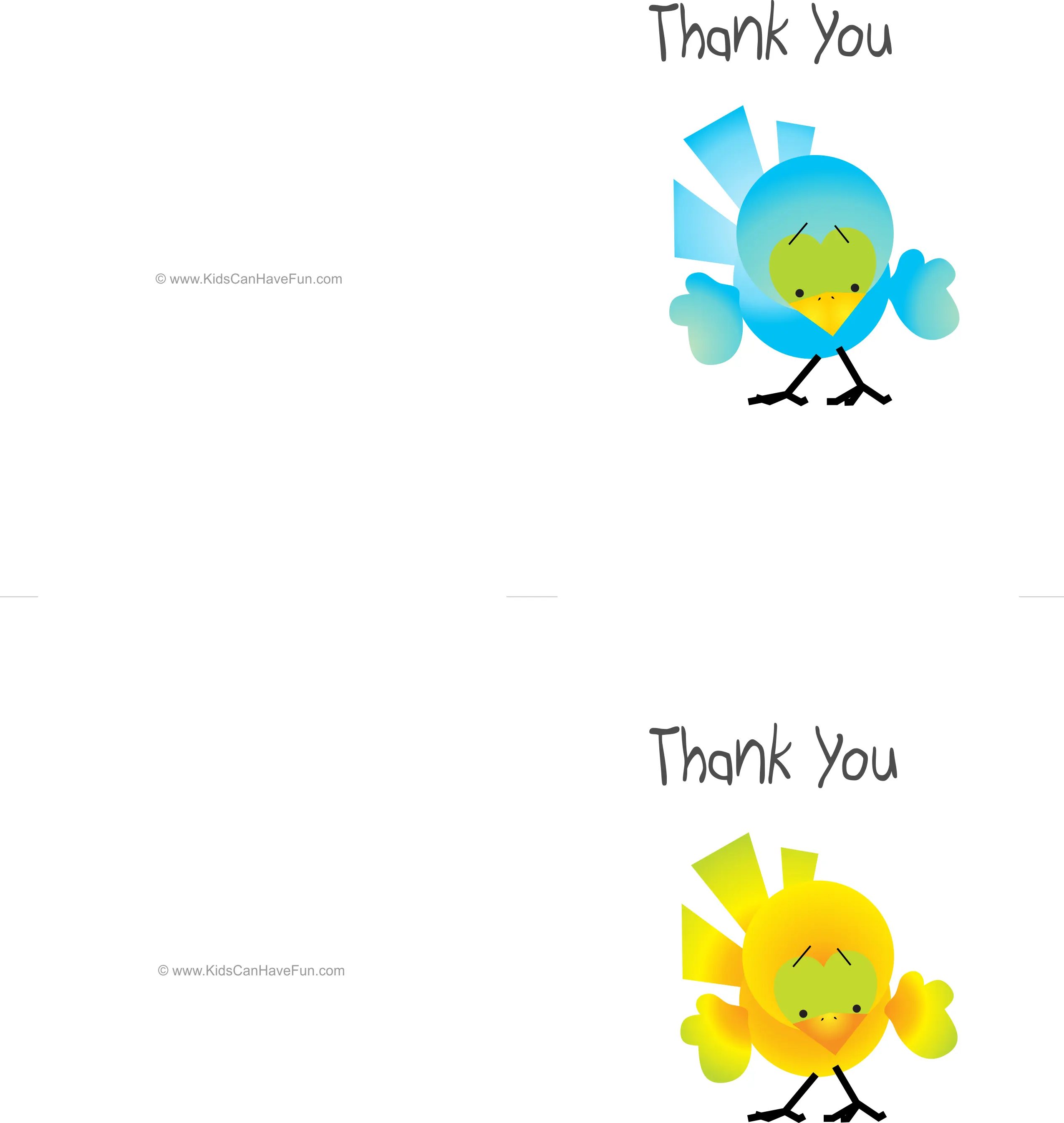 cute birds blue and yellow thank you cards