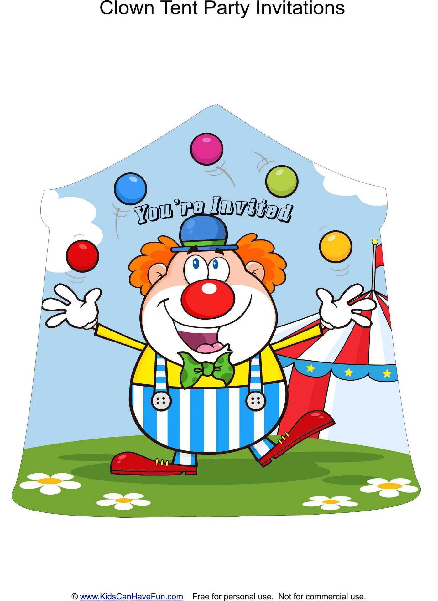 You're Invited Clown Tent Shaped birthday card